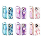 Variety of Marble Shockproof Phone Covers in Pink, Purple, and Blue on a White Background