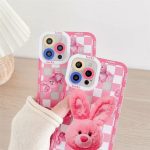 Cute Pink Square Rabbit Stand Silicone Phone Case