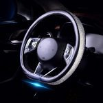 D-Shaped Silver Rhinestone Bling Steering Wheel Cover