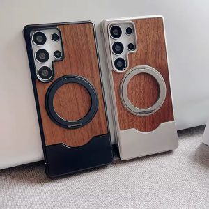 Walnut Wood Metal Armor Rotating Magsafe