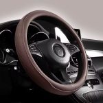 O-Shaped Brown-PU Leather Perforated Patchwork Steering Wheel Cover