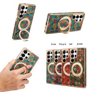 Floral Retro Magnetic Ring Stand Case- S26 Ultra