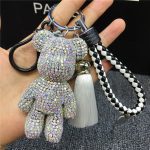 White Rhinestone Bear Keychain