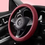 O-Shaped Burgundy- PU Leather Perforated Patchwork Steering Wheel Cover