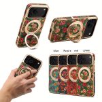 Floral Retro Magnetic Ring Stand Case- 17 Pro Max