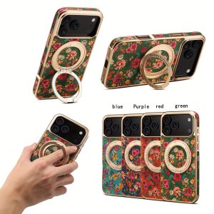 Floral Retro Magnetic Ring Stand Case- 17 Pro Max
