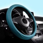 O-Shaped Teal Blue- PU Leather Perforated Patchwork Steering Wheel Cover
