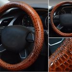 Premium Brown O-Shaped Crocodile Leather Steering Wheel Cover