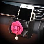 Pink Flower Air Vent Car Storage Box