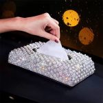 White - Rhinestone Pearl Car Tissue Box