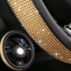 O-Shaped Gold Rhinestone Bling Steering Wheel Cover