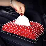 Red- Rhinestone Pearl Car Tissue Box