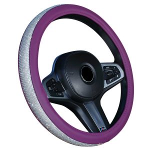 O-Shaped Purple Rhinestone Bling Steering Wheel Cover