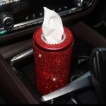 Red Cylindrical Rhinestone Car Tissue Box