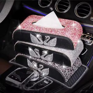 Swan Rhinestone Car Tissue Box
