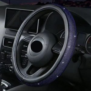 O-Shaped Blue Black Rhinestone Bling Steering Wheel Cover