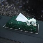 Flower Green Rhinestone Car Tissue Box