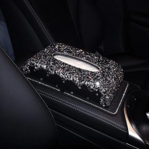 Black Crystal Rhinestone Car Tissue Box