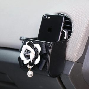 Black White Flower Air Vent Car Storage Box