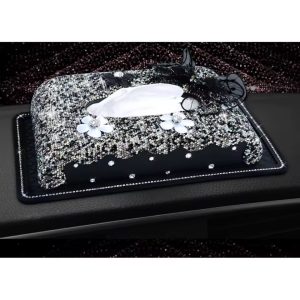 Black Bow Crystal Rhinestone Car Tissue Box