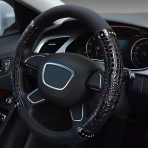 Luxury Black Crocodile PU Leather Steering Wheel Cover with Silver Rivet Studs
