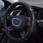 Luxury Black Crocodile PU Leather Steering Wheel Cover with Silver Rivet Studs