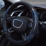Luxury Blue Crocodile PU Leather Steering Wheel Cover with Silver Rivet Studs