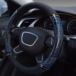 Luxury Blue Crocodile PU Leather Steering Wheel Cover with Silver Rivet Studs
