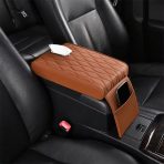 Light Brown Cushion Car Armrest with Tissue Box & Storage