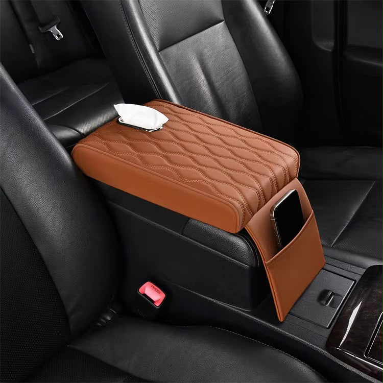 3e6a98e5-09c2-450d-950b-375cdce12daf Light Brown Cushion Car Armrest with Tissue Box & Storage - Image 1