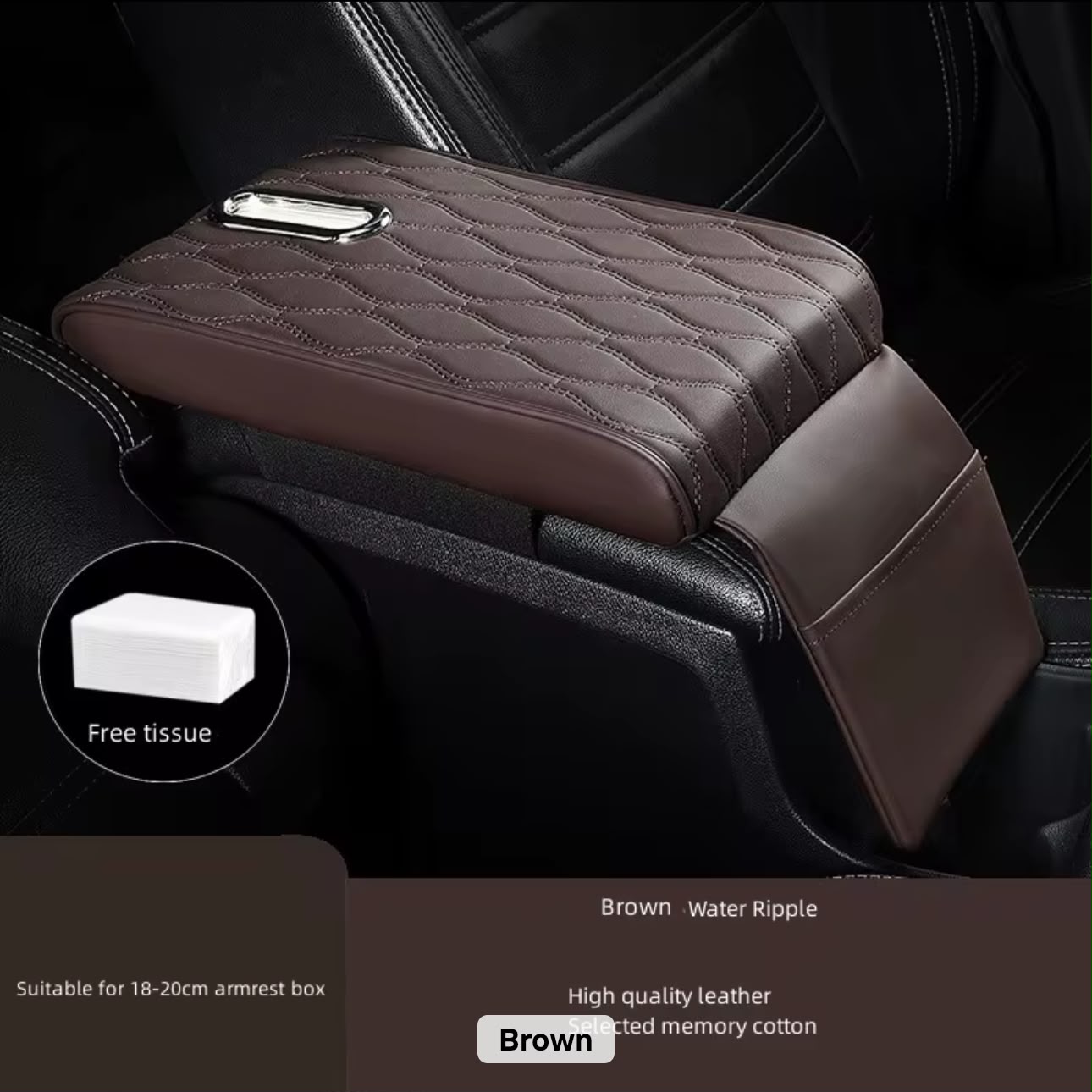 4ca20039-0dd7-4877-8069-039ffdd1bfda Coffee Brown Cushion Car Armrest with Tissue Box & Storage - Image 1