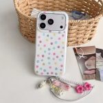 Pastel Floral Pattern Phone Case with Beaded Flower Charm- iPhone 17 Pro Max